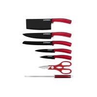 Set cutite 8 piese cu suport din acril Herzberg, rosu, HG-MSN8RD